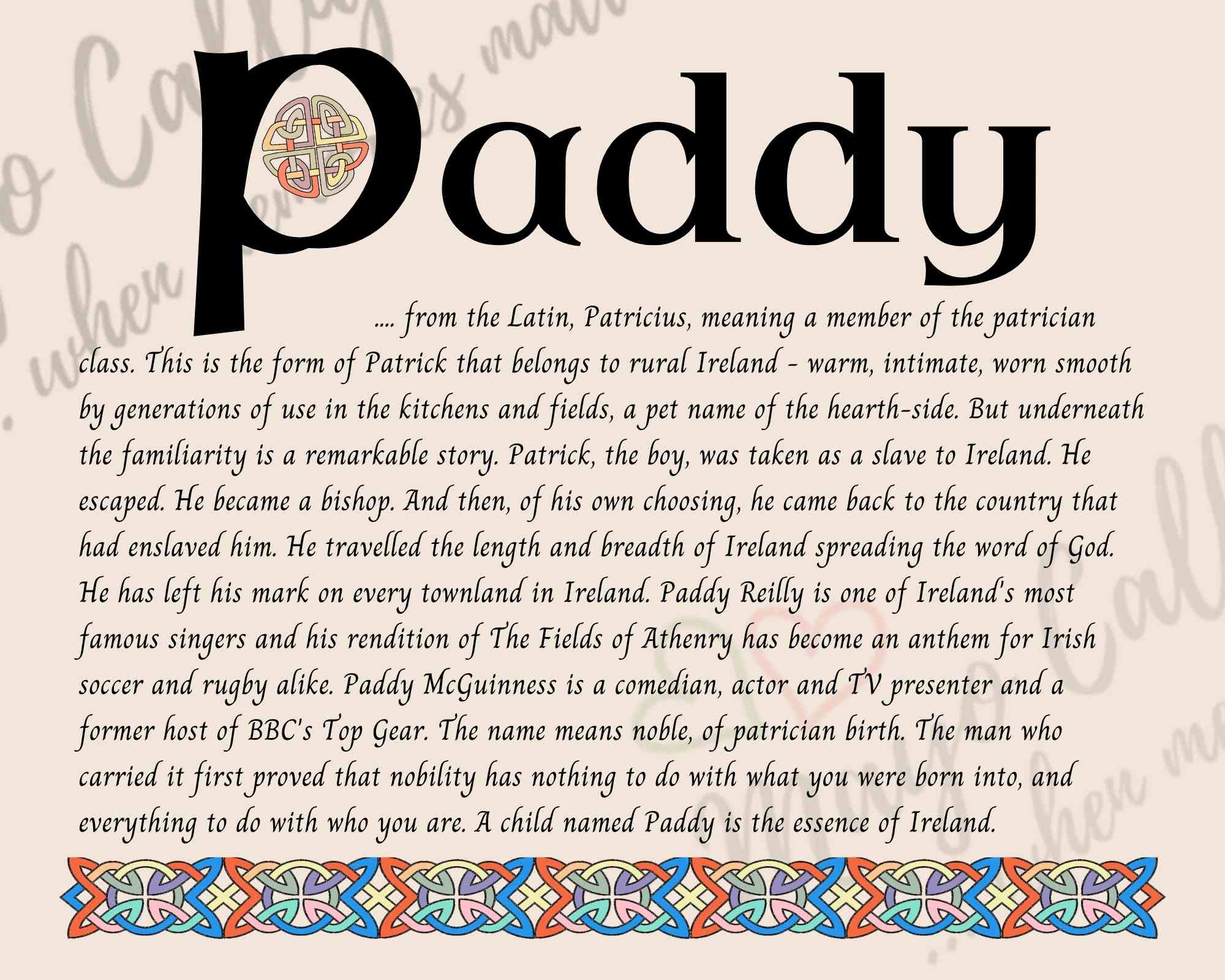 Paddy Celtic Name Print | Instant Digital Download | Mayo Calligraphy