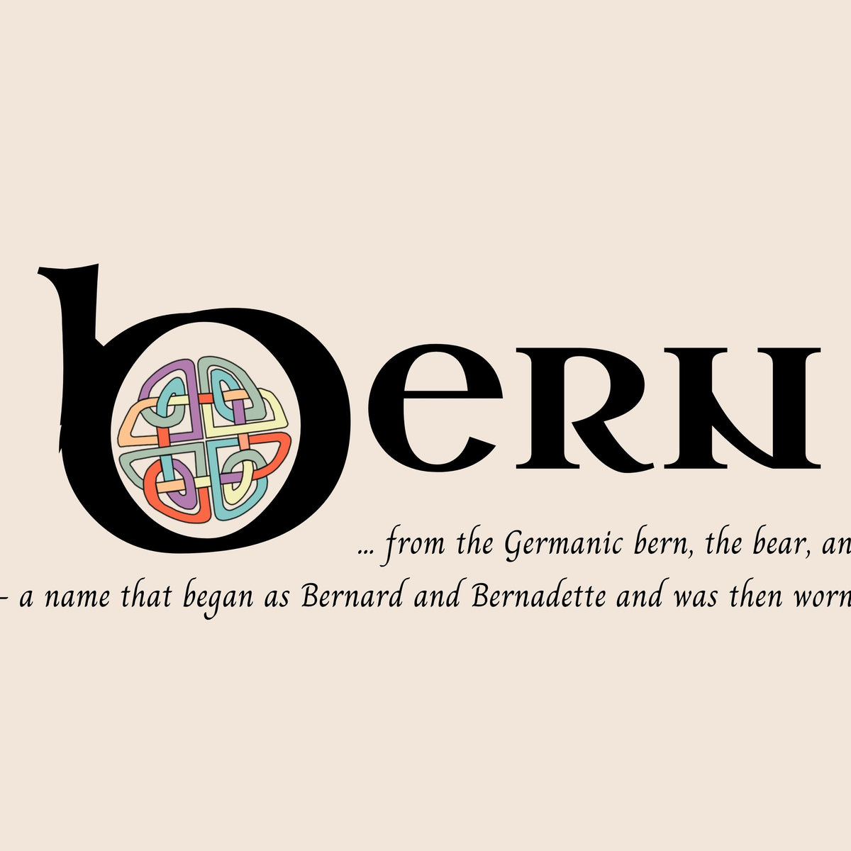 Closeup of the name Bern in Celtic calligraphy with decorated capital