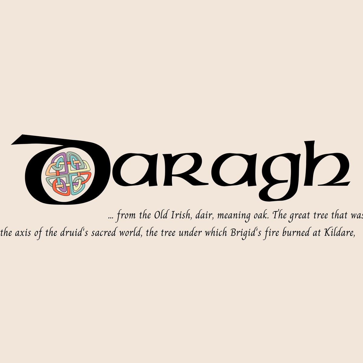 Closeup of the name Daragh in Celtic calligraphy with decorated capital