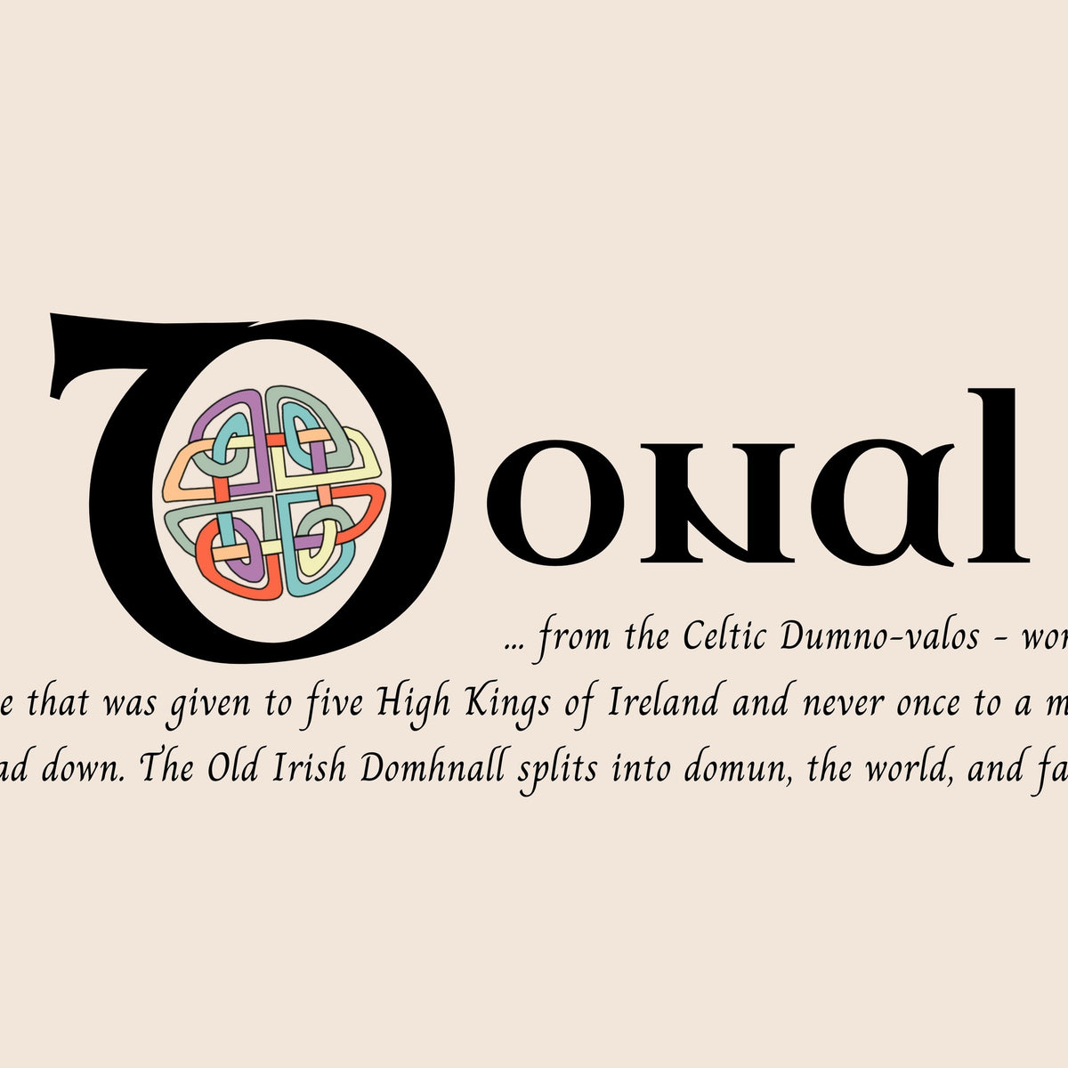Closeup of the name Donal in Celtic calligraphy with decorated capital