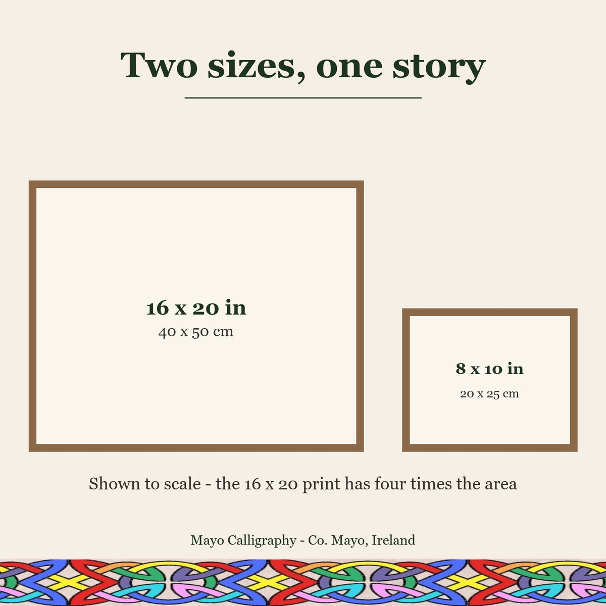 Size comparison of the 8 x 10 and 16 x 20 inch Fannie fine art prints