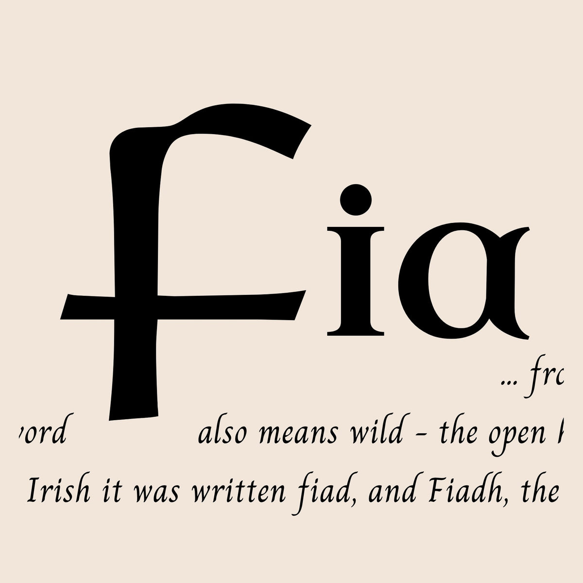Closeup of the name Fia in Celtic calligraphy with decorated capital