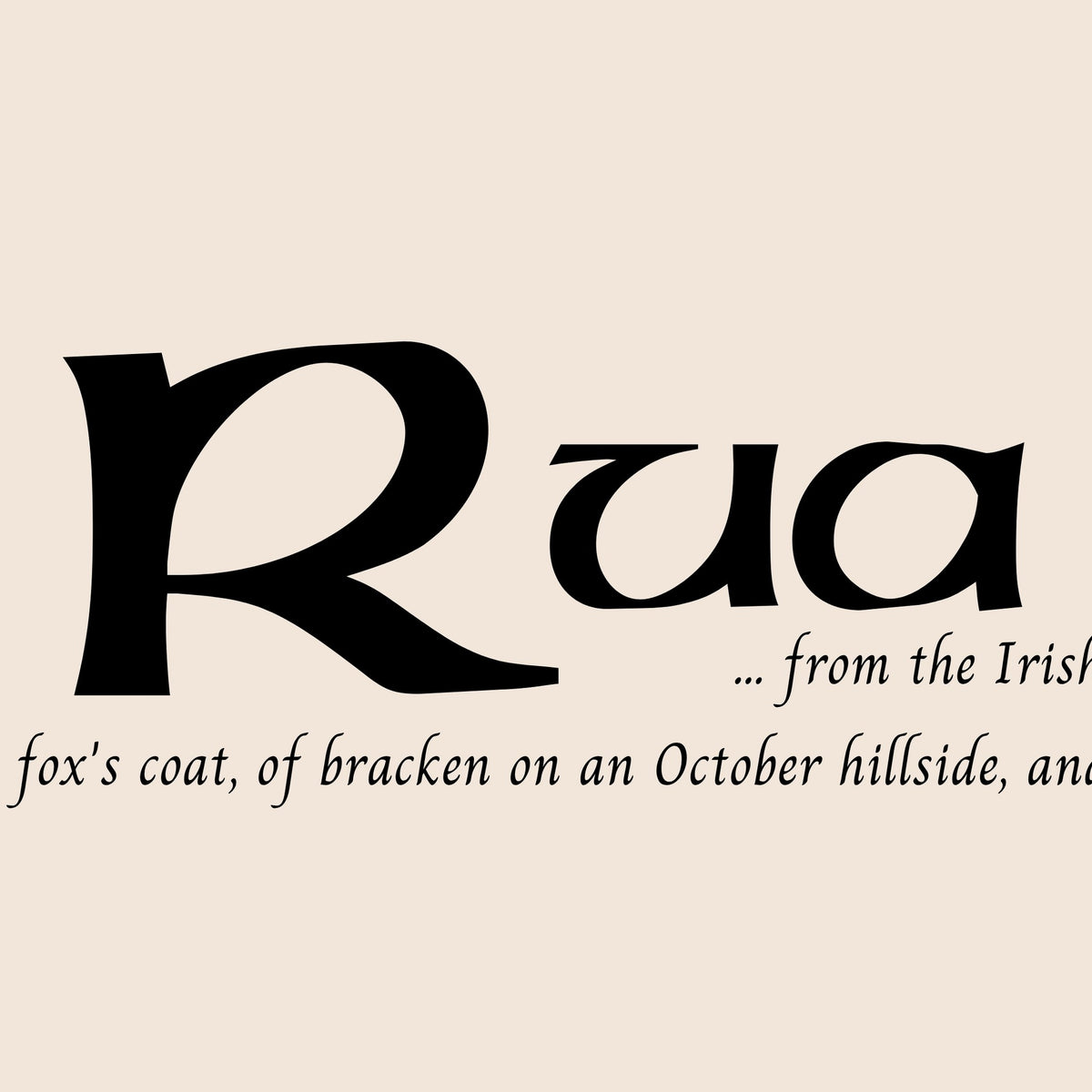 Closeup of the name Rua in Celtic calligraphy with decorated capital