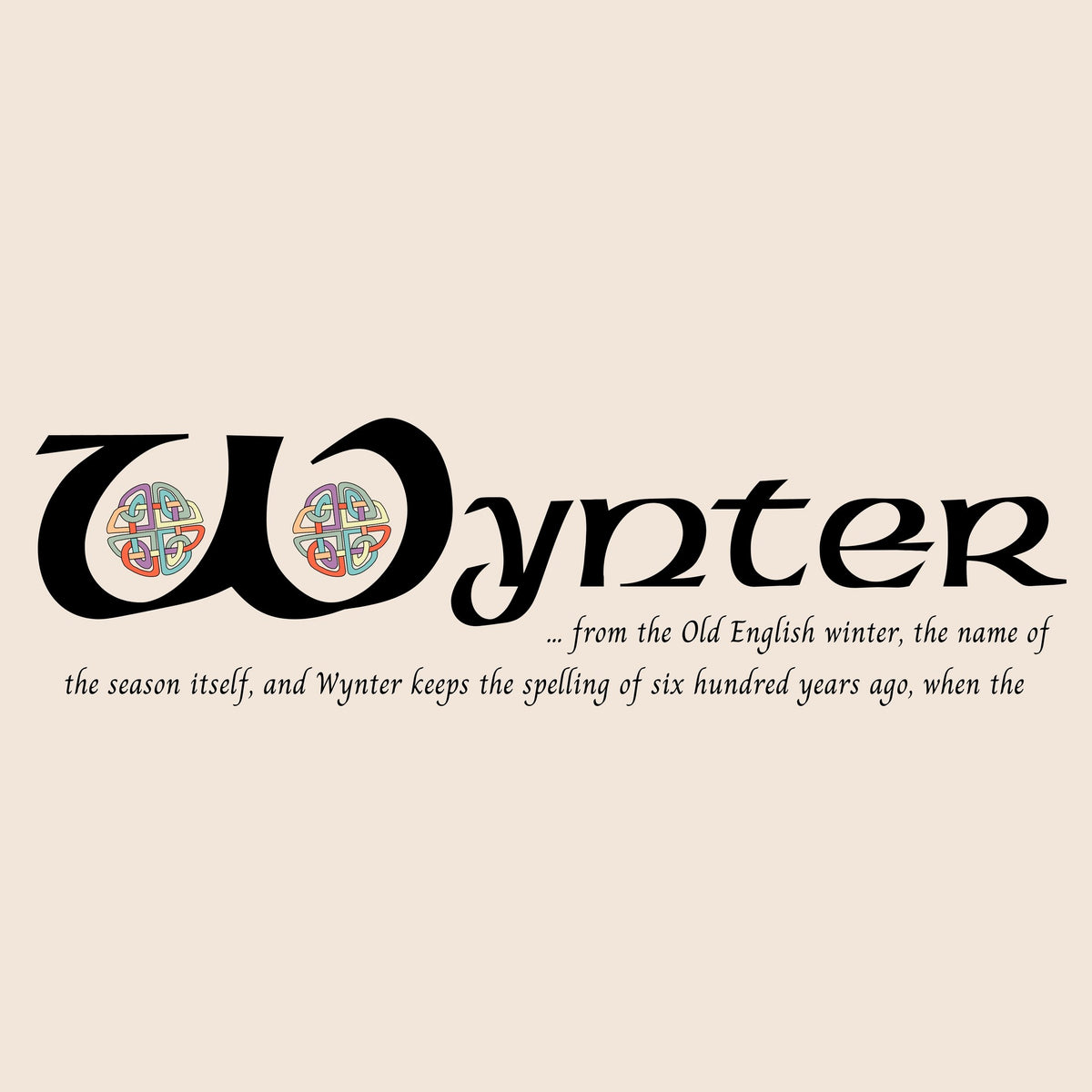 Closeup of the name Wynter in Celtic calligraphy with decorated capital